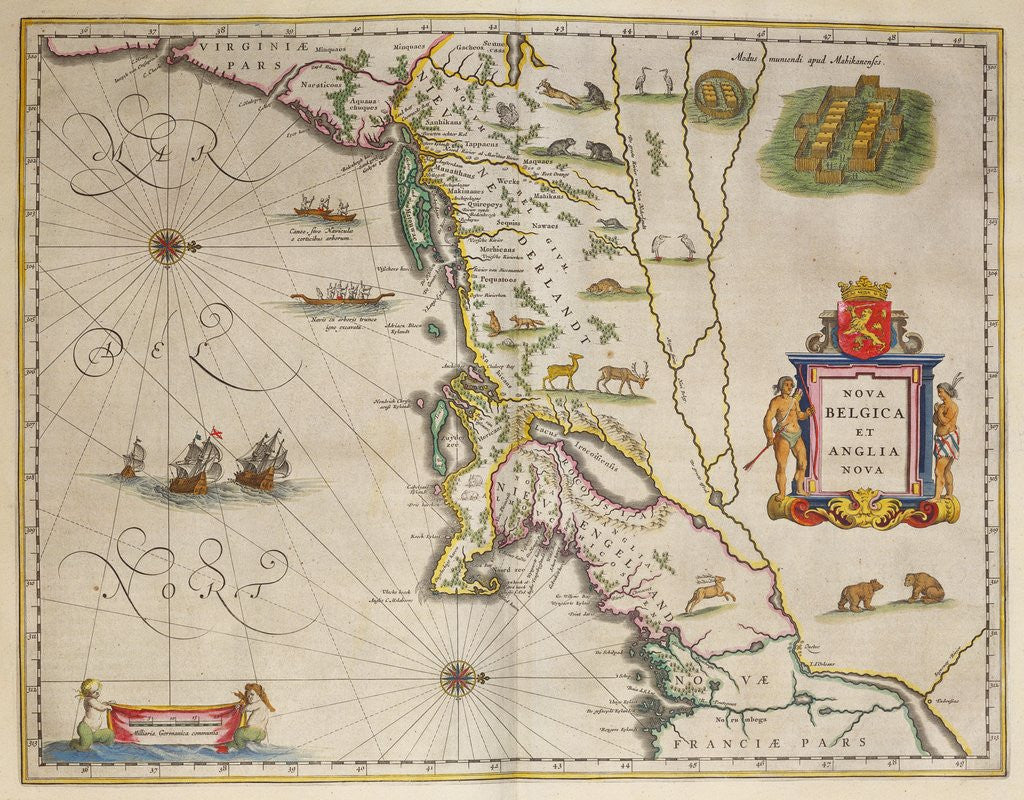 Detail of A 17th century map of New Netherland and New England by Joan Blaeu