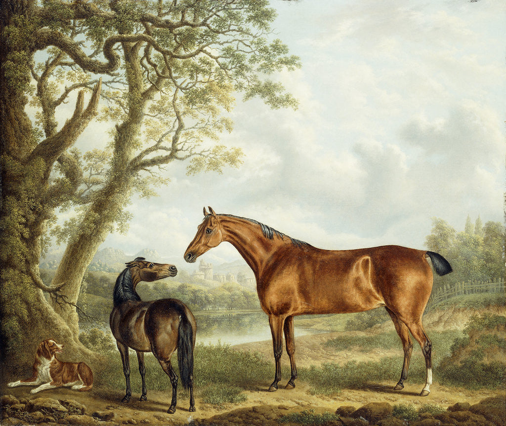 Detail of Hunters and a Spaniel in an Extensive Landscape by Charles Towne