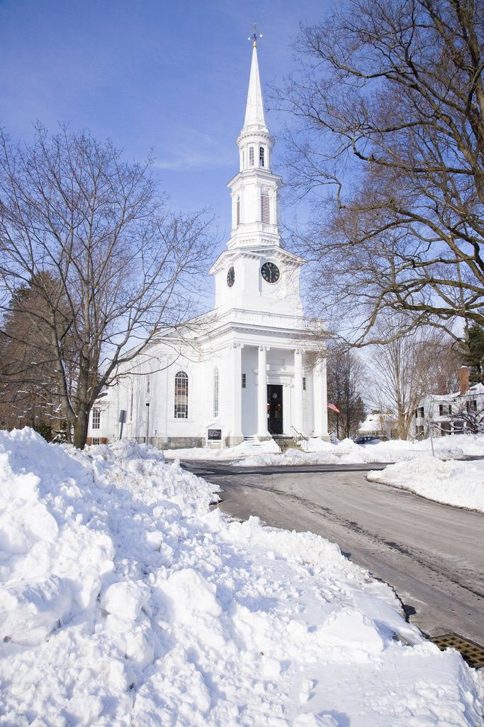 Detail of New England Church with Snow by Corbis