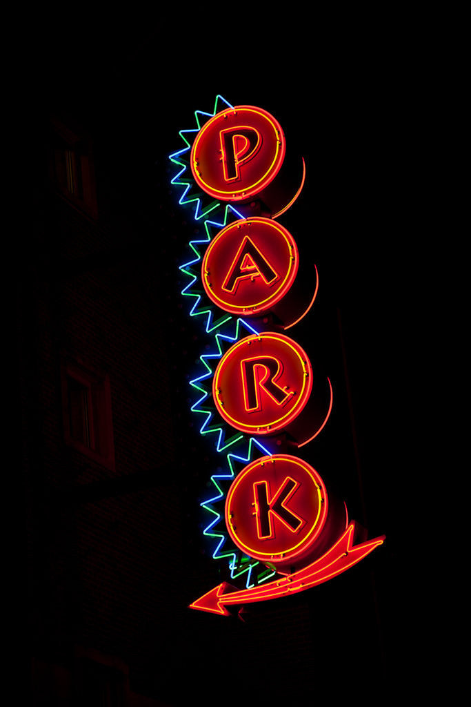 Detail of Neon sign to Park, St. Louis, MO by Corbis