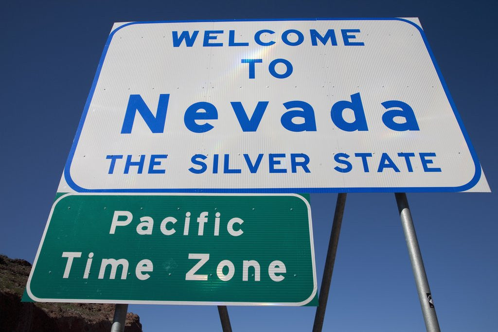 Detail of Welcome to Nevada - the Silver State Road sign and 