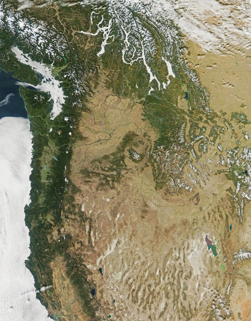 Detail of Satellite image of the Pacific Northwest, showing fog on the coast and over the Puget Sound by Corbis