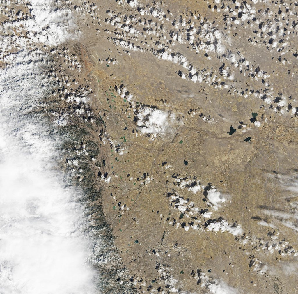 Detail of Satellite view of the Front Range of the Rocky Mountains in Wyoming and Colorado by Corbis