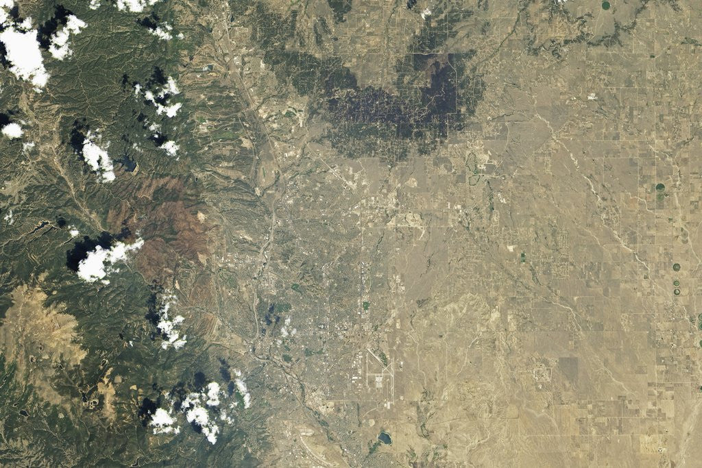 Detail of Satellite view of Colorado Springs and the Waldo Canyon Fire burn scar by Corbis