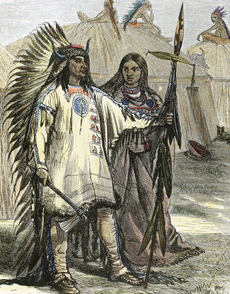 Detail of American Indians. Colored engraving, 1880. by Corbis