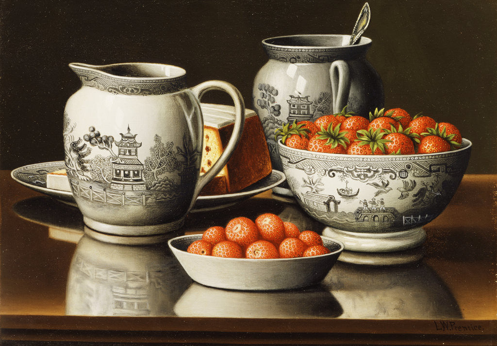 Detail of Still Life with Porcelain and Strawberries by Levi Wells Prentice