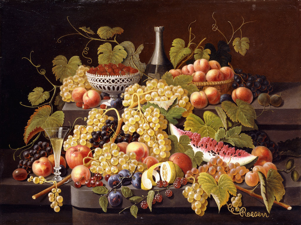 Detail of Still Life with Fruit and Champagne by Severin Roesen