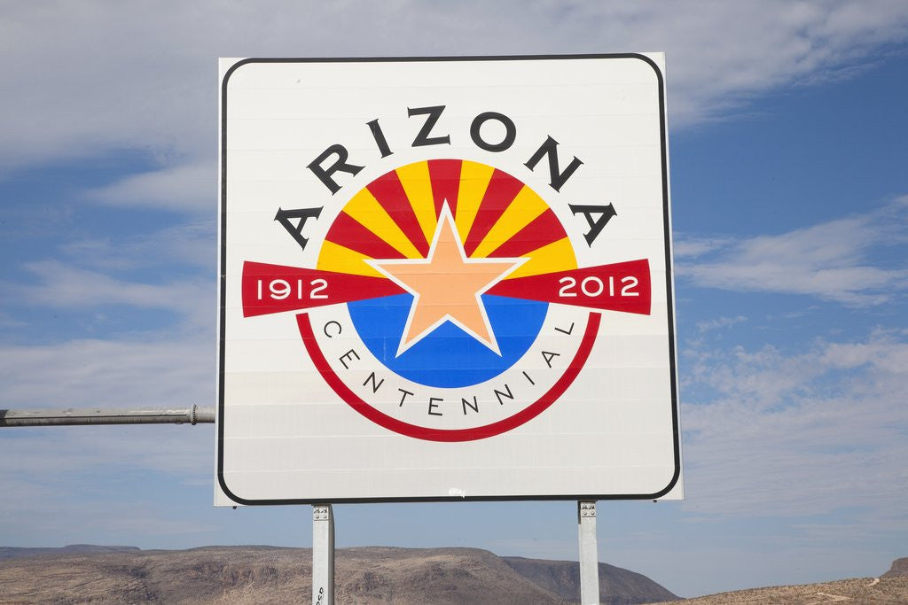 Detail of Welcome to Arizona road sign by Corbis