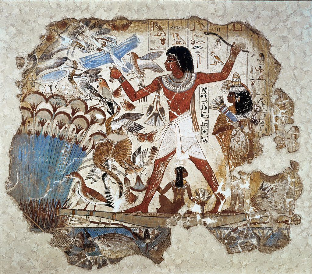 Detail of Egyptian civilization: Nebamun hunting birds by Corbis