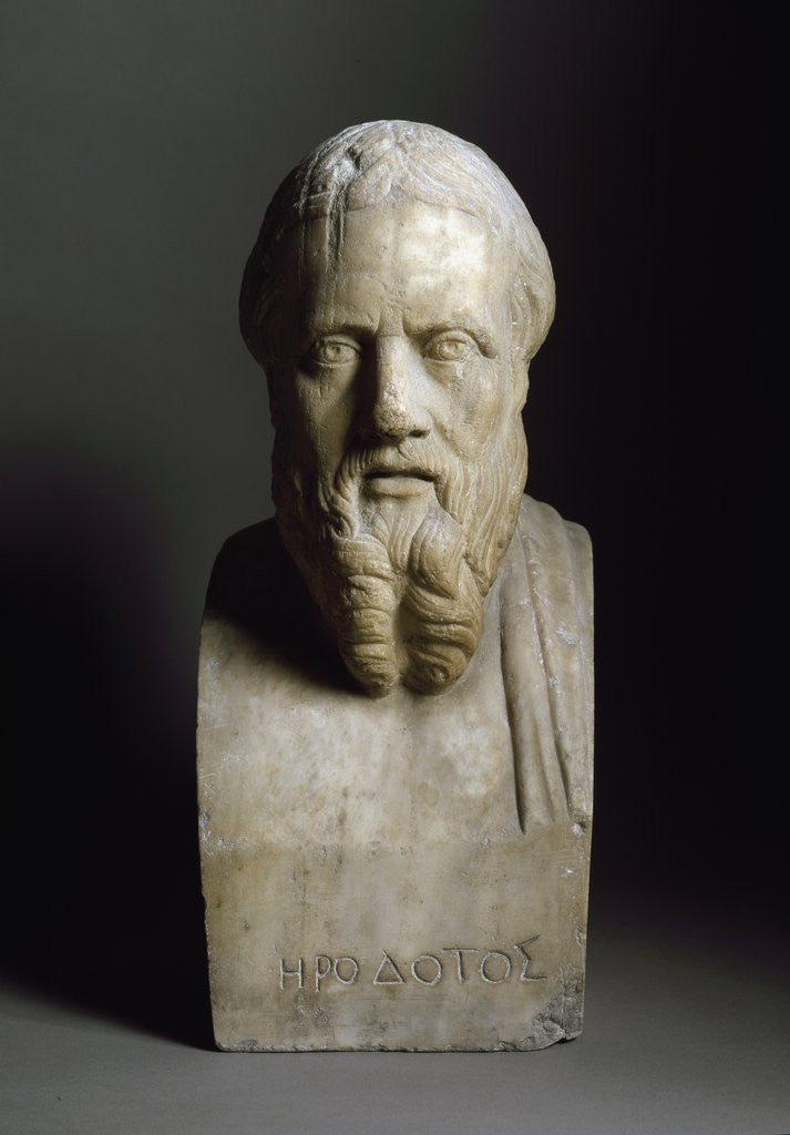 Detail of Bust of Herodotus, Marble sculpture by Corbis