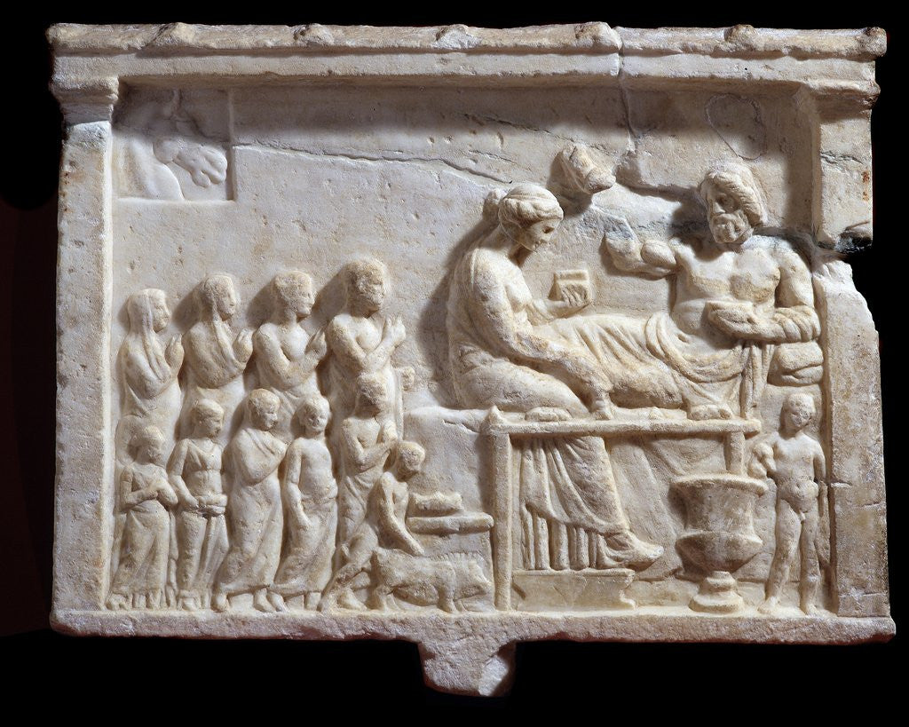 Detail of Ancient Greek marble relief depicting a banquet by Corbis