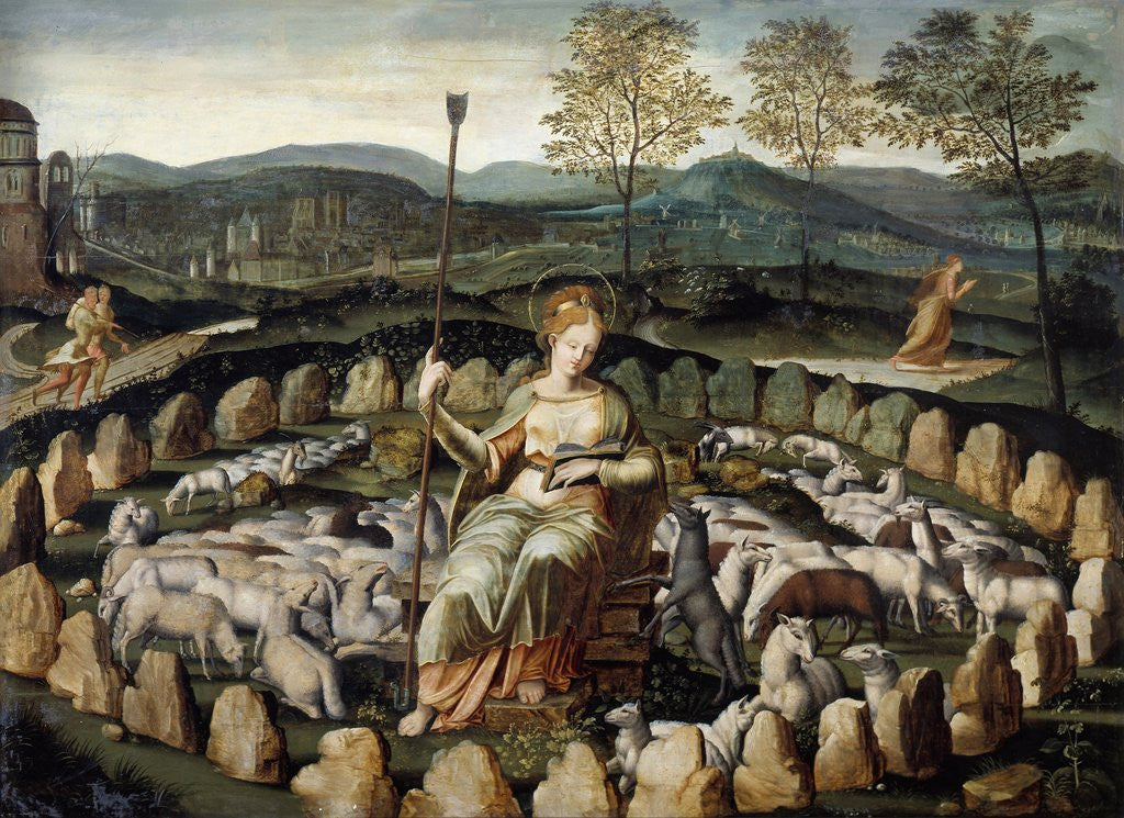 Detail of Saint Genevieve, patroness of Paris, tending her sheep by unknown artist by Corbis