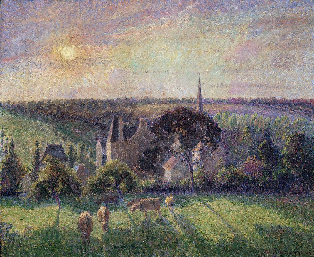 Detail of Landscape at Eragny, church and farm by Camille Pissarro