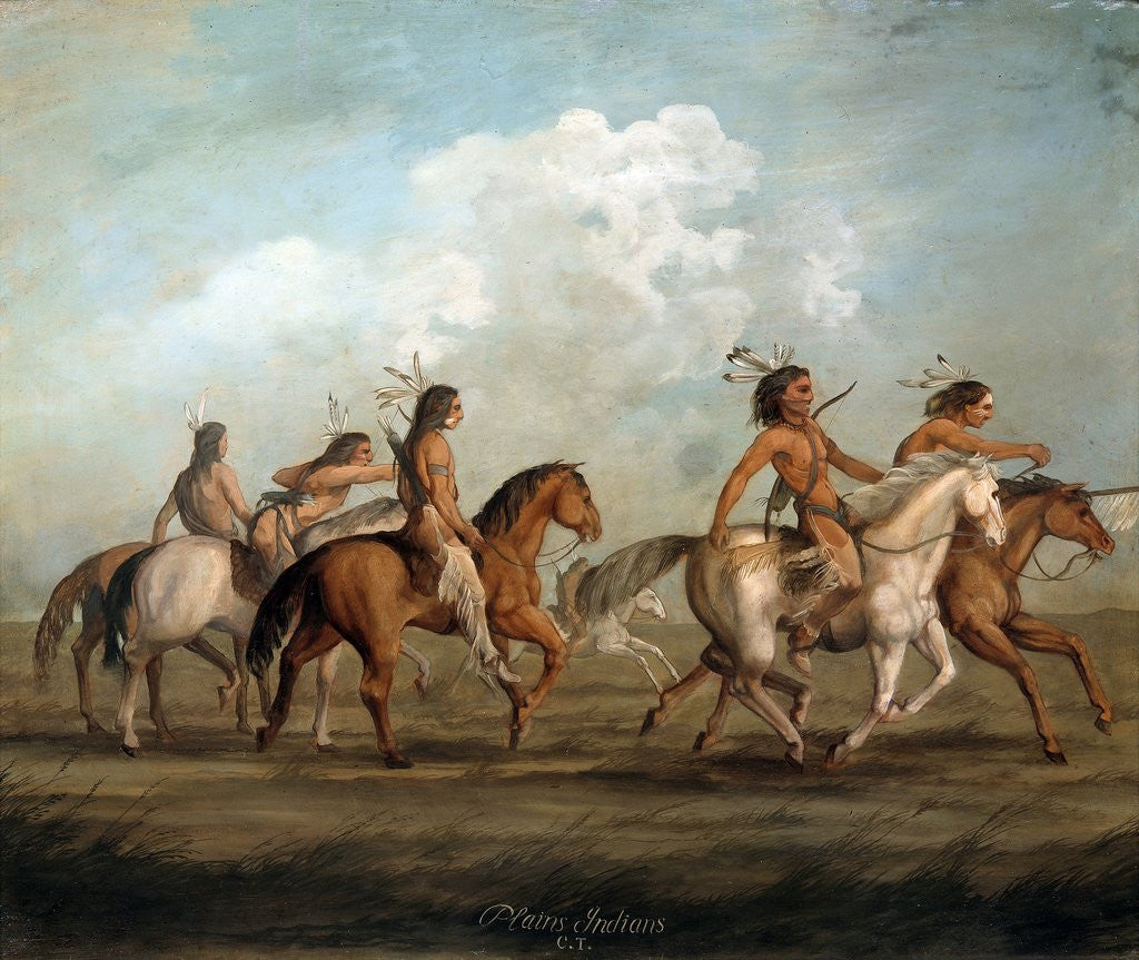 Detail of Native Americans on horseback by George Catlin