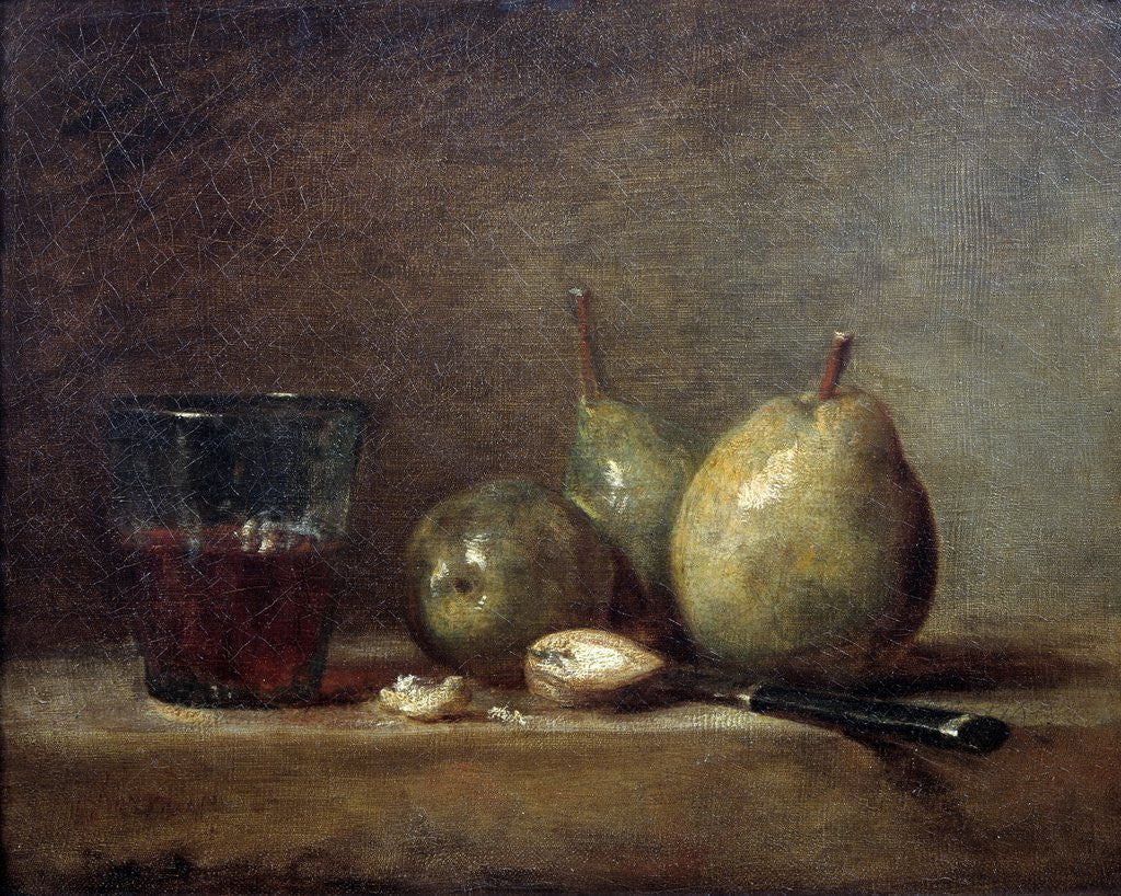 Detail of Pears, Walnuts and Glass of Wine by Jean Baptiste Simeon Chardin