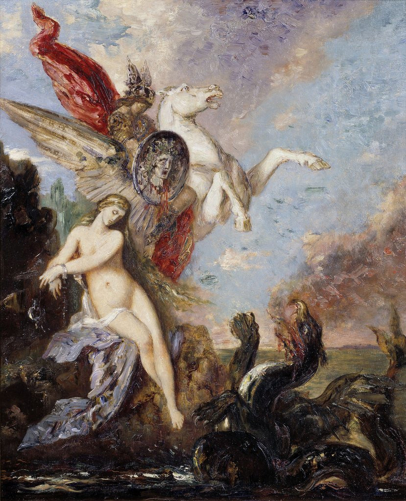 Detail of Andromeda chained to a rock rescued by Perseus by Gustave Moreau