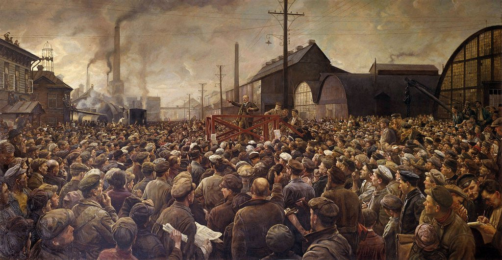 Detail of Lenin speaking to the workers of the Putilov factory by Isaak Brodsky
