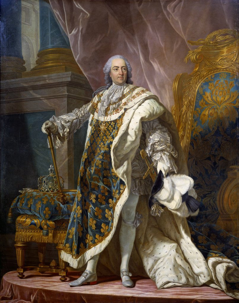 Detail of Portrait of Louis XV in coronation robes by Jean Martial Fredou