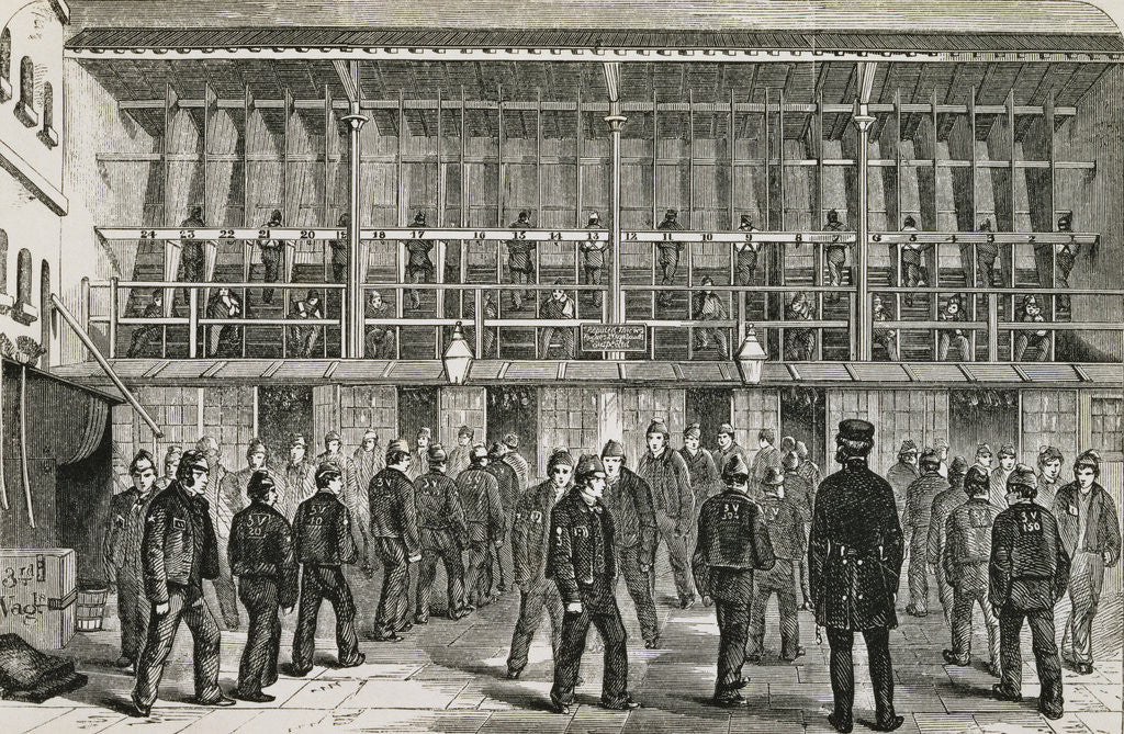 Detail of Engraving Depicting Prisoners Working at the Tread-Wheel and Others Exercising in the Third Yard of the Vagrants' Prison, Coldbath Fields by Corbis