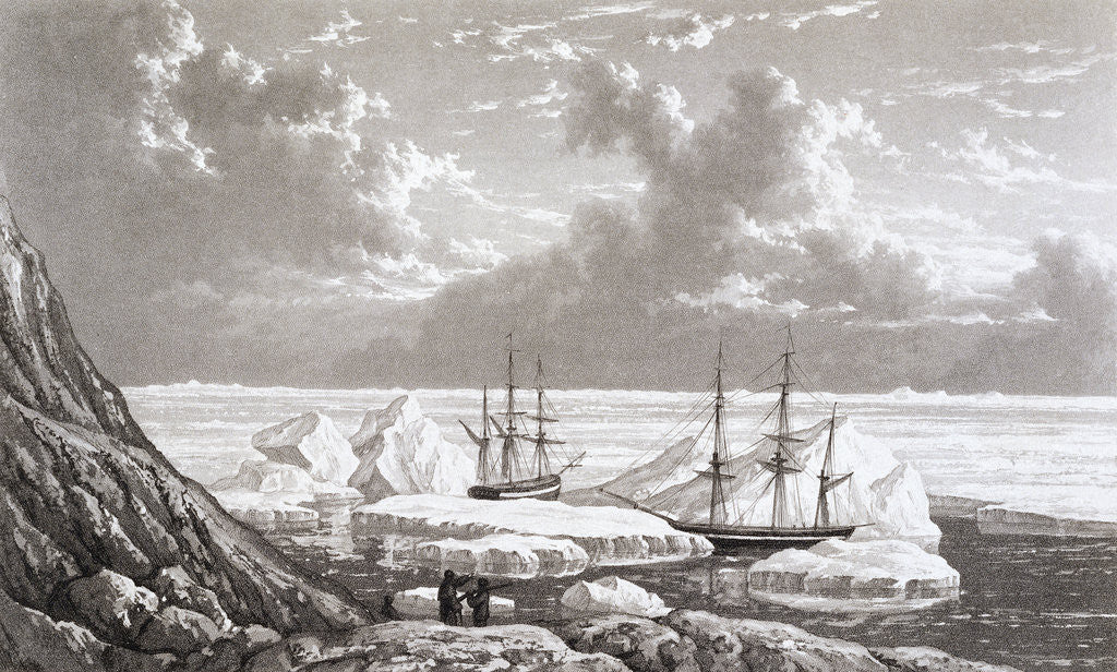 Detail of Illustration of the HMS Hecla and Griper Caught in Ice, August 1820 by Corbis