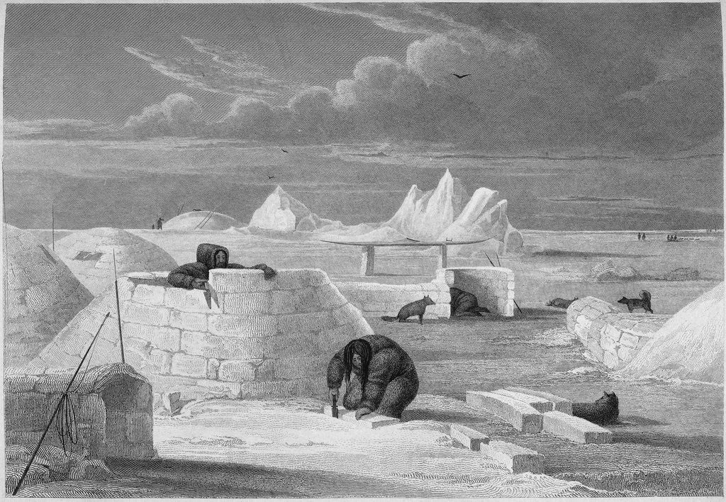 Detail of Illustration of Inuits Building an Igloo by Edward Finden