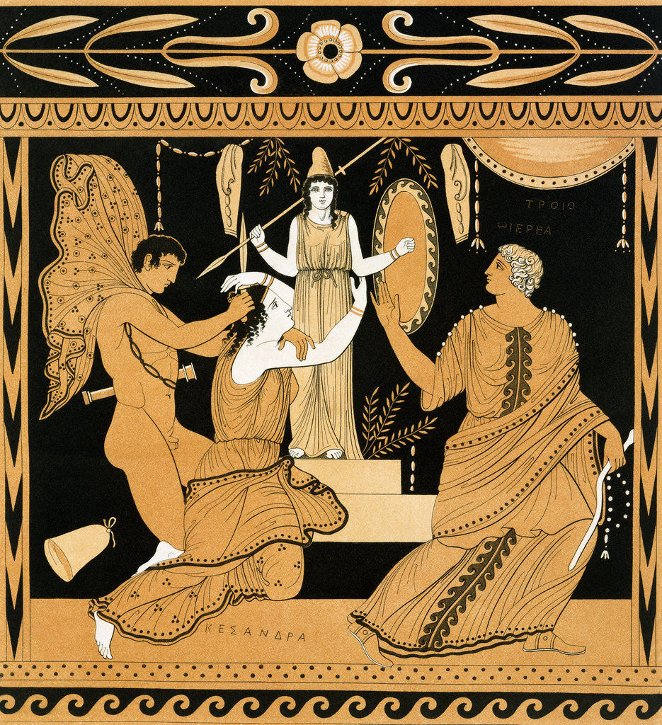 Detail of 19th Century Greek Vase Illustration of Cassandra with Apollo and Minerva by Corbis