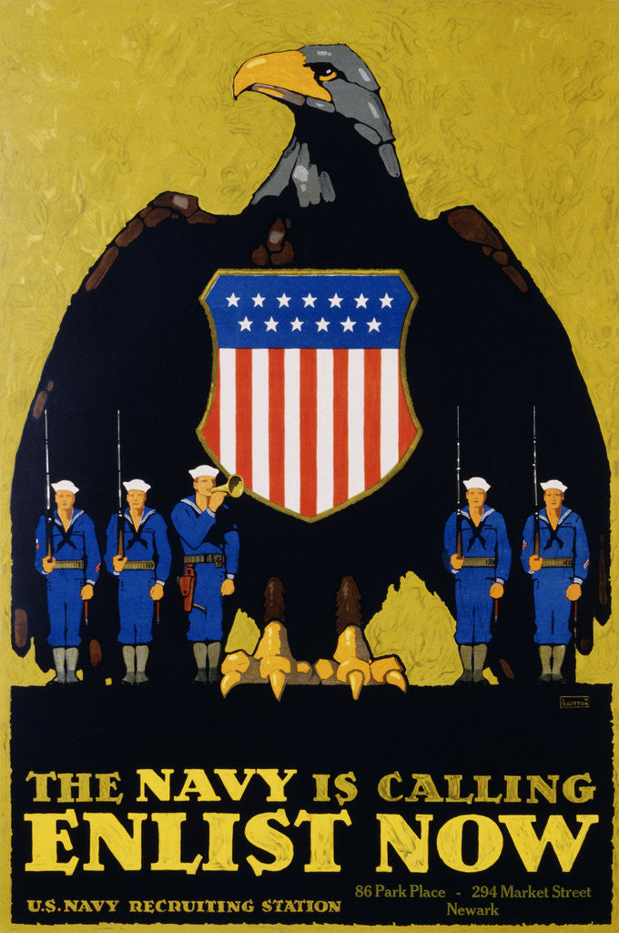 Detail of The Navy Is Calling - Enlist Now Poster by L.N. Britton