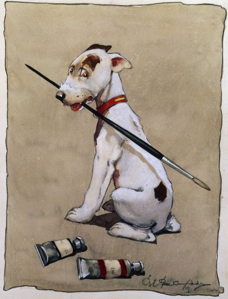 Detail of Illustration of a Dog Holding a Paintbrush by Cecil Aldin