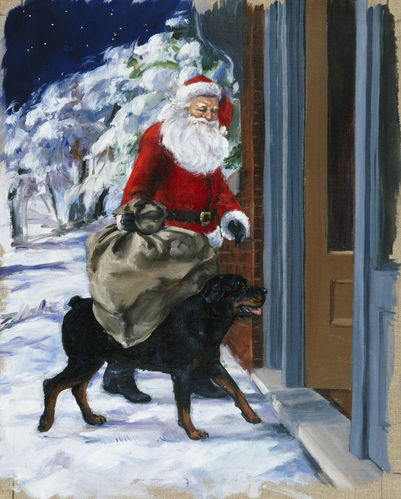 Detail of Carl Helping Santa Claus from Carl's Christmas by Alexandra Day