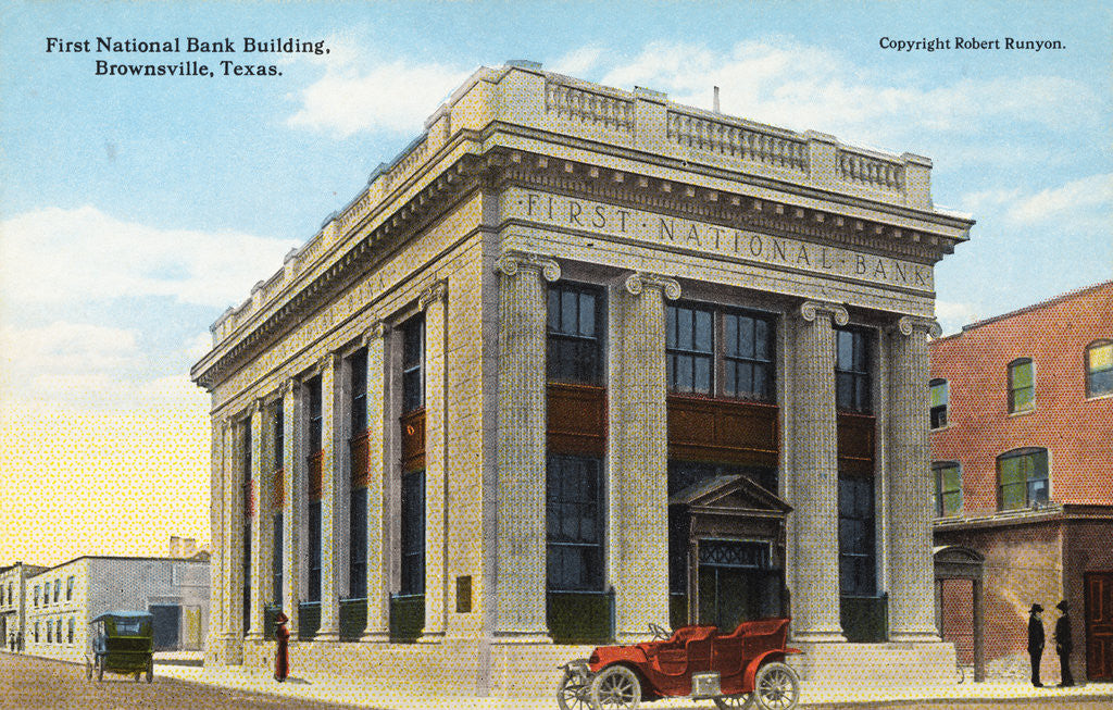 Detail of First National Bank Building, Brownsville, Texas Postcard by Corbis