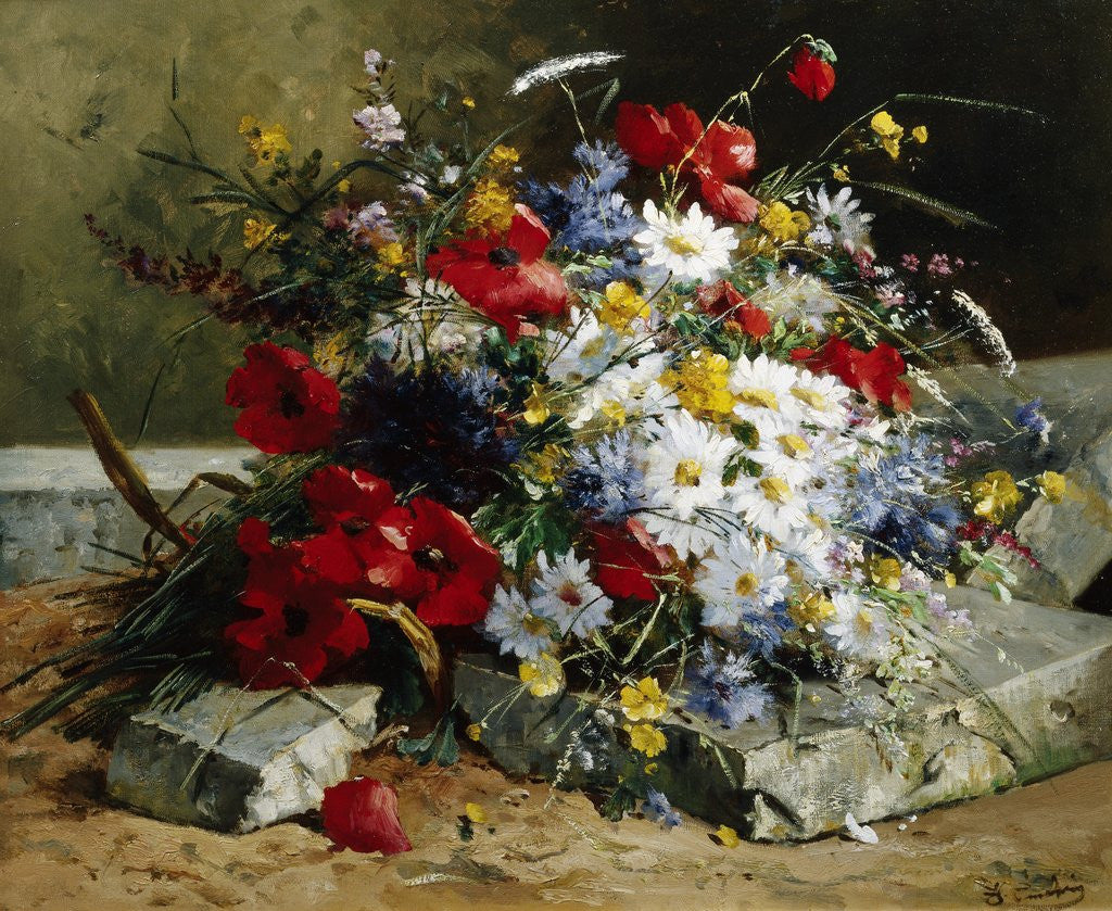 Detail of Daisies, Cornflowers and Poppies by Eugene Henri Cauchois