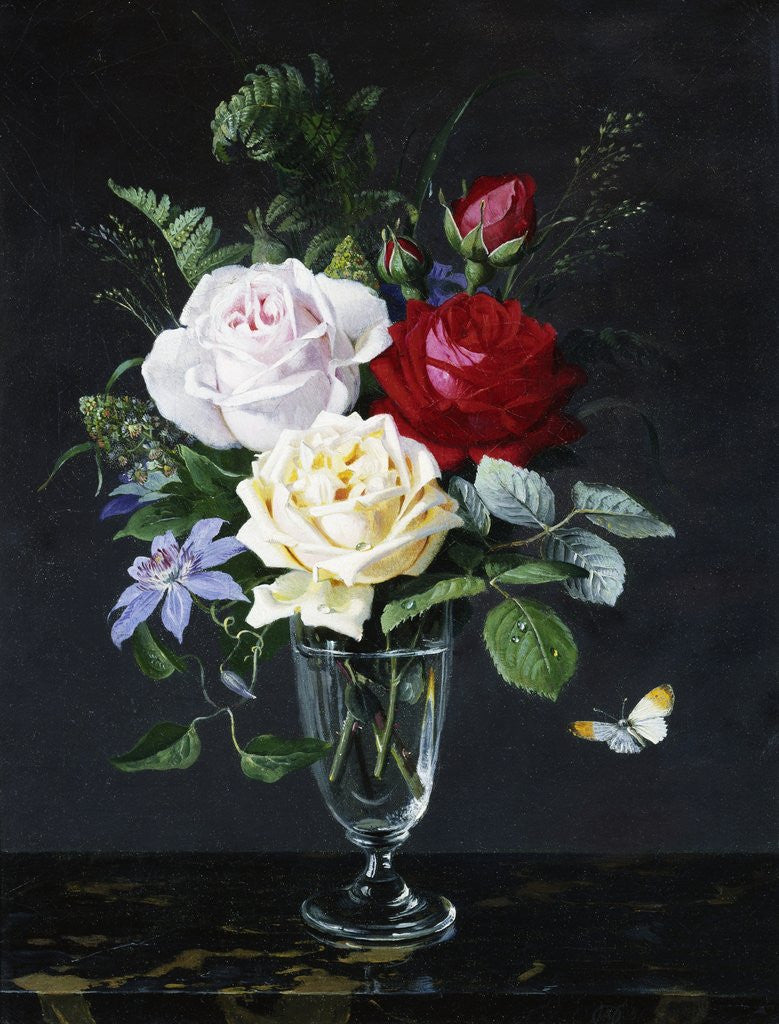 Detail of A Still Life of Roses and Clematis by Olaf August Hermansen