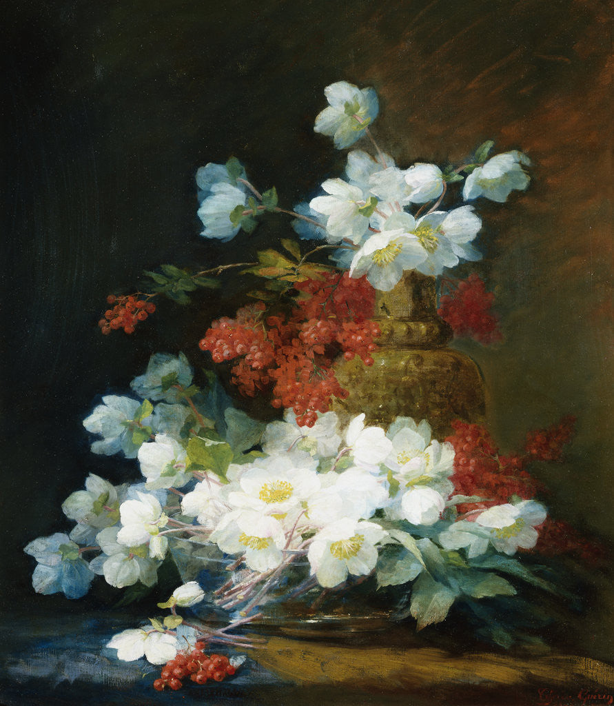 Detail of Still-Life of Christmas Roses by Charles Etienne Guerin