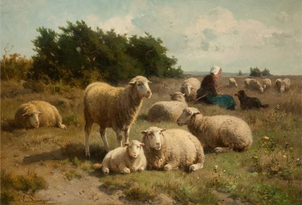 Detail of Dutch Landscape with Shepherdess by Cornelis van Leemputten