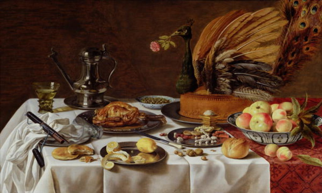 Detail of Still Life with a Peacock Pie by Pieter Claesz