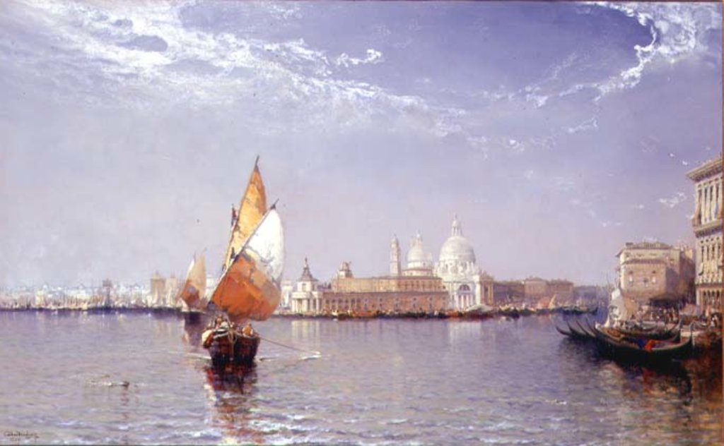 Detail of Venetian Canal Scene with the Salute in the distance by Arthur Joseph Meadows