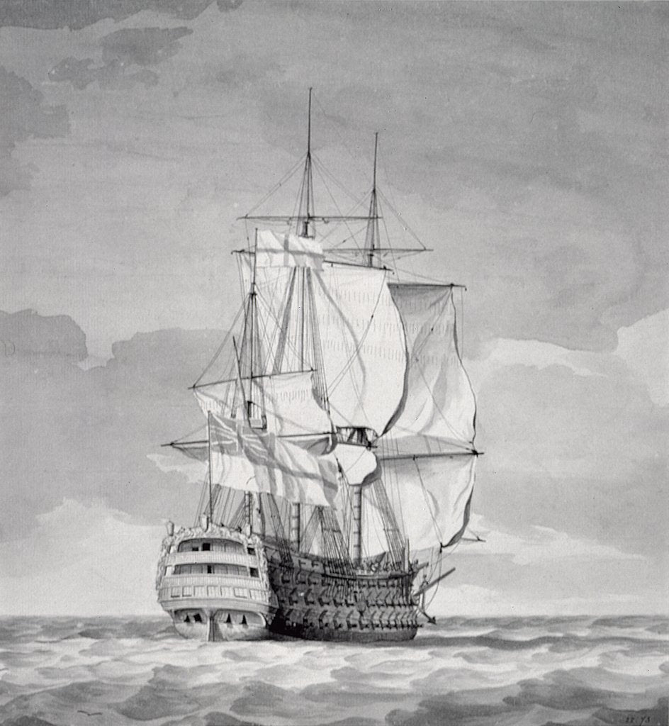 Detail of English Line-of-Battle Ship, 18th century by Charles Brooking