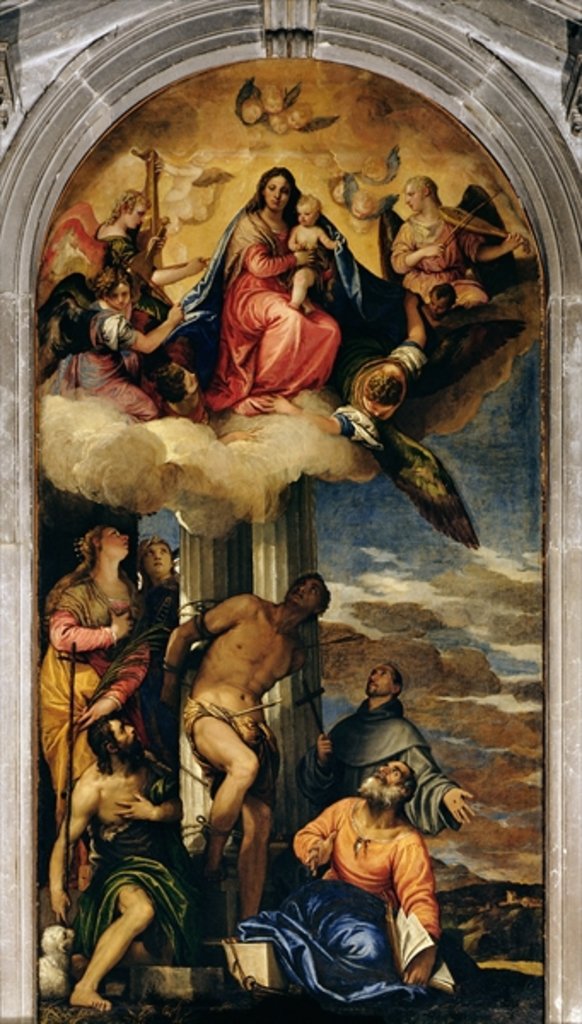 Detail of Virgin and Child with angel musicians and Saints by Veronese