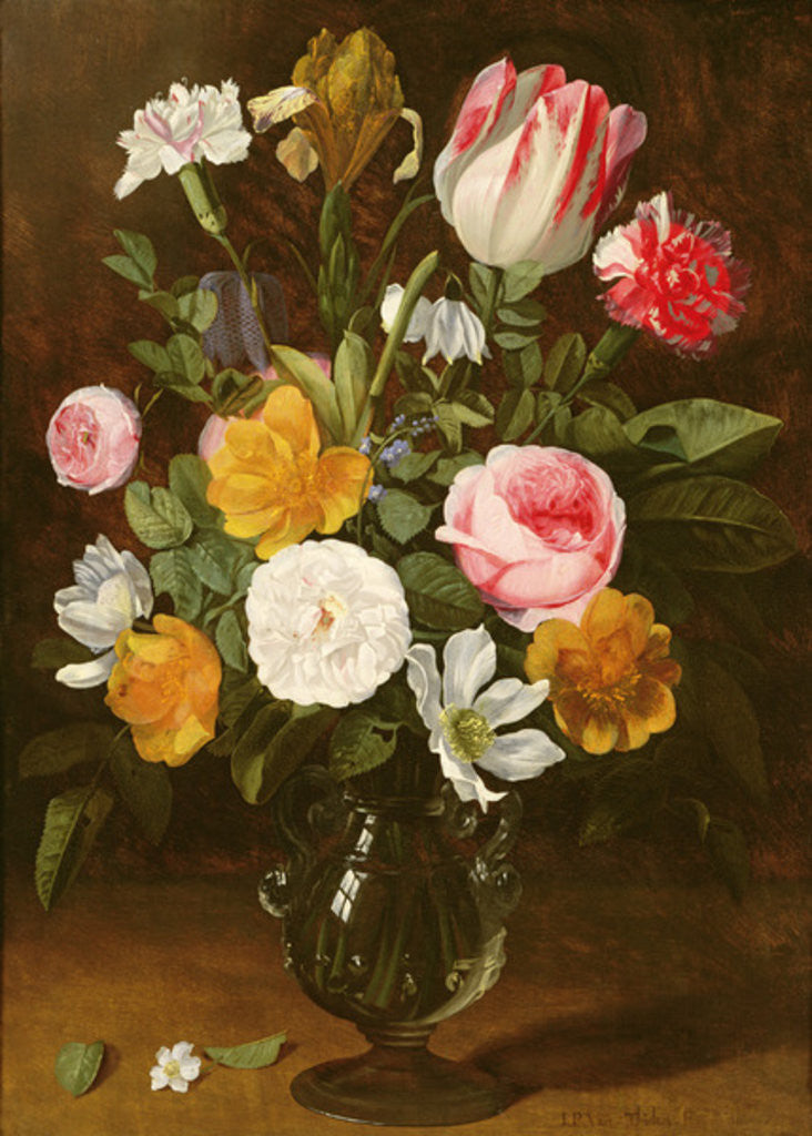 Detail of Still Life of Flowers in a Glass Vase by Jan Philip van Thielen