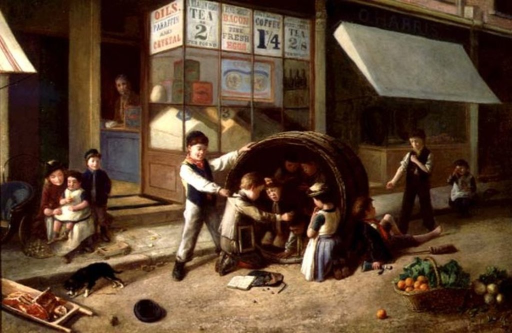 Detail of Mischief Outside the Grocer's Shop by Charles Hunt