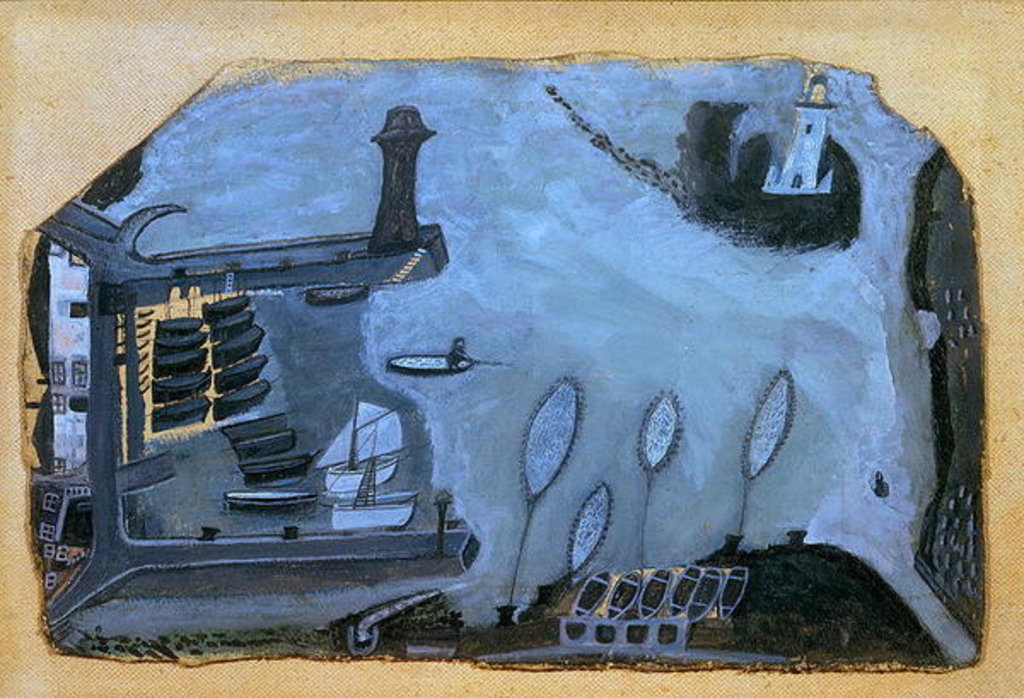 Detail of This is Sain Fishery That Used to Be: St. Ives Harbour and Godrevy Lighthouse by Alfred Wallis