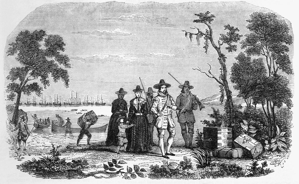 Detail of Illustration of John Winthrop Landing in Massachusetts by Corbis