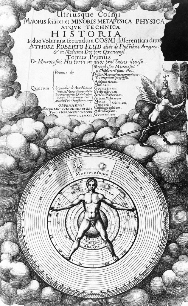 Detail of Man the Microcosmus surrounded by spheres of the Macrocosm. From Fludd: Utriusque Cosmi Historia Opp by Corbis