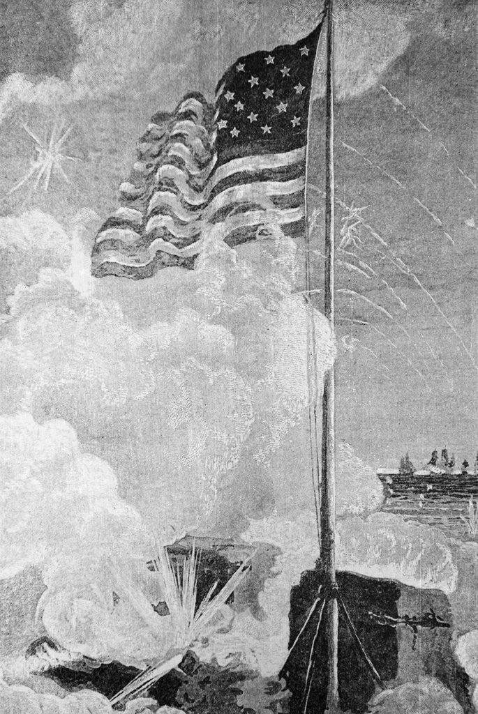 Detail of War Scene; Us Flag; Explosions by Corbis