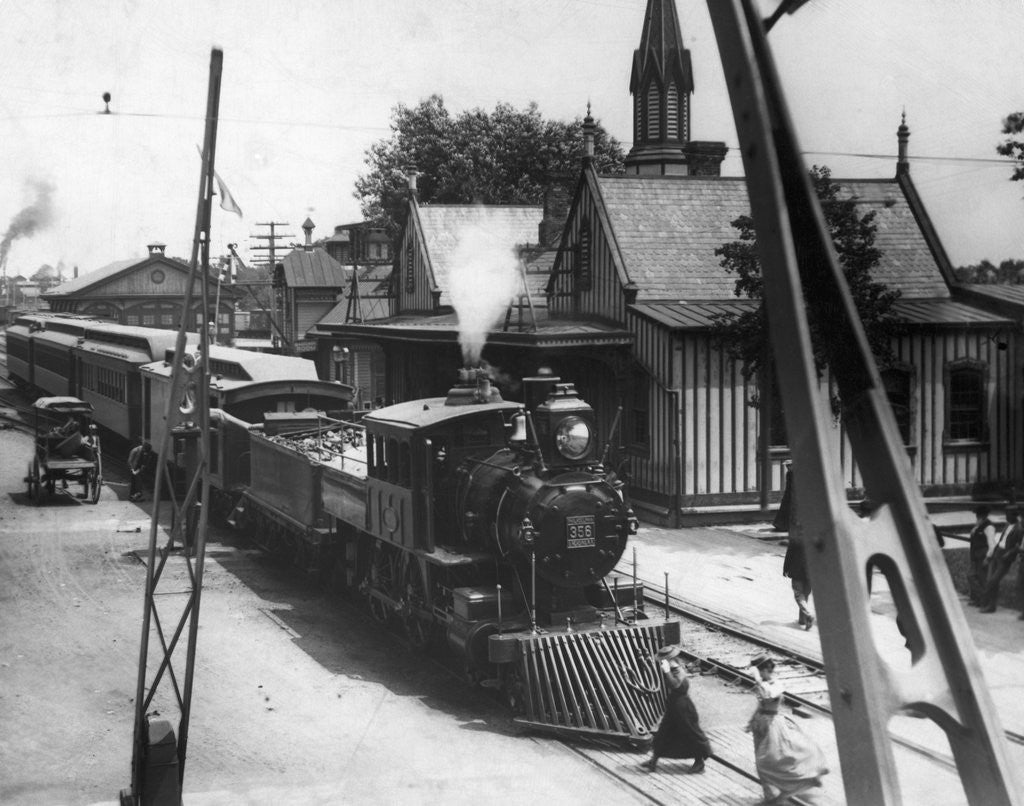 Detail of American Railroad Station With Train by Corbis