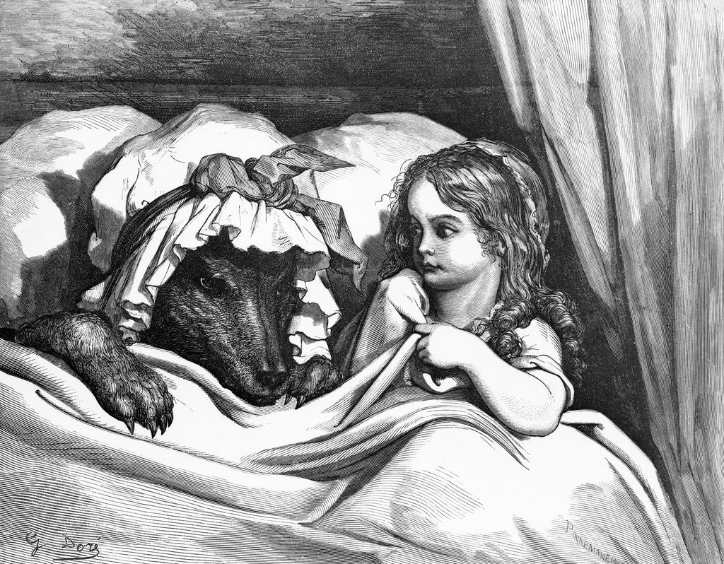 Detail of The Disguised Wolf in Bed by Gustave Dore from Little Red Riding Hood by Corbis