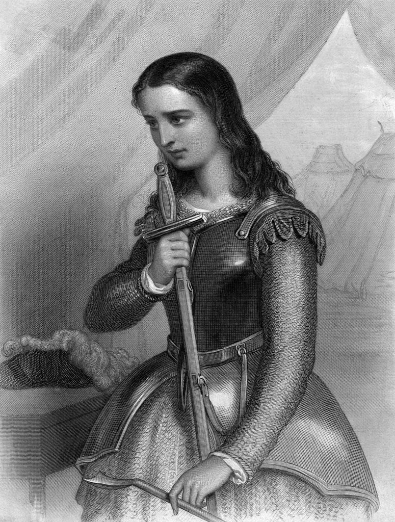 Detail of Joan Of Arc Holding Sword; Engraving by Corbis