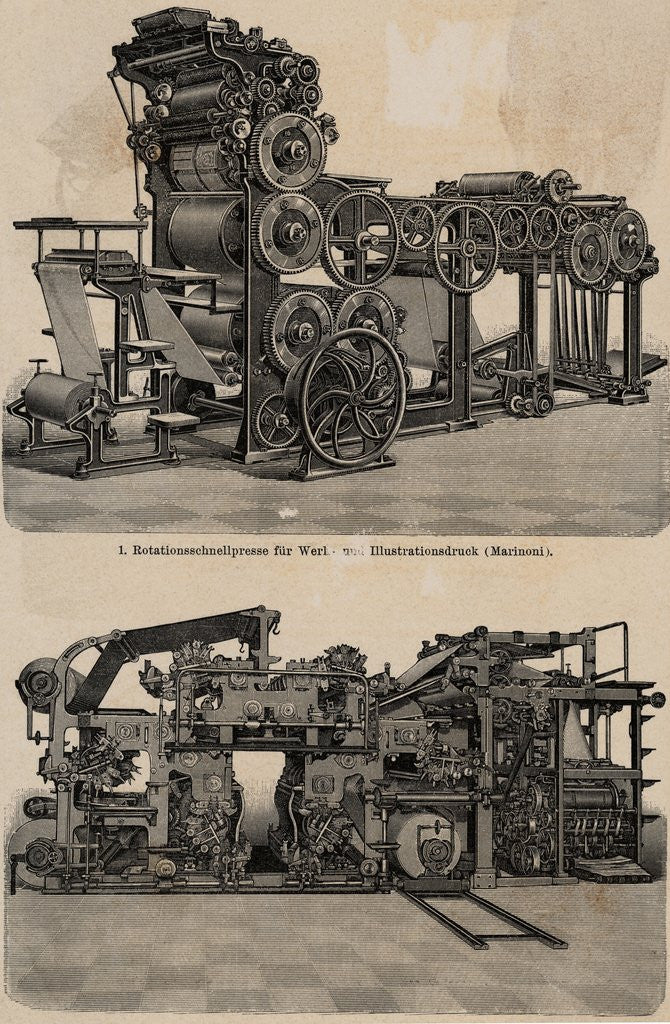 Detail of Engraving Of Mechanical Printing Press by Corbis