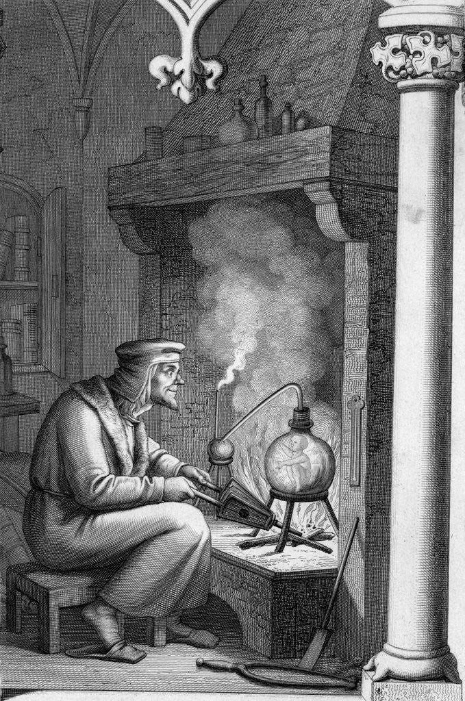 Detail of Engraving Depicting Alchemist with Crucible from Goethe's Faust by Corbis