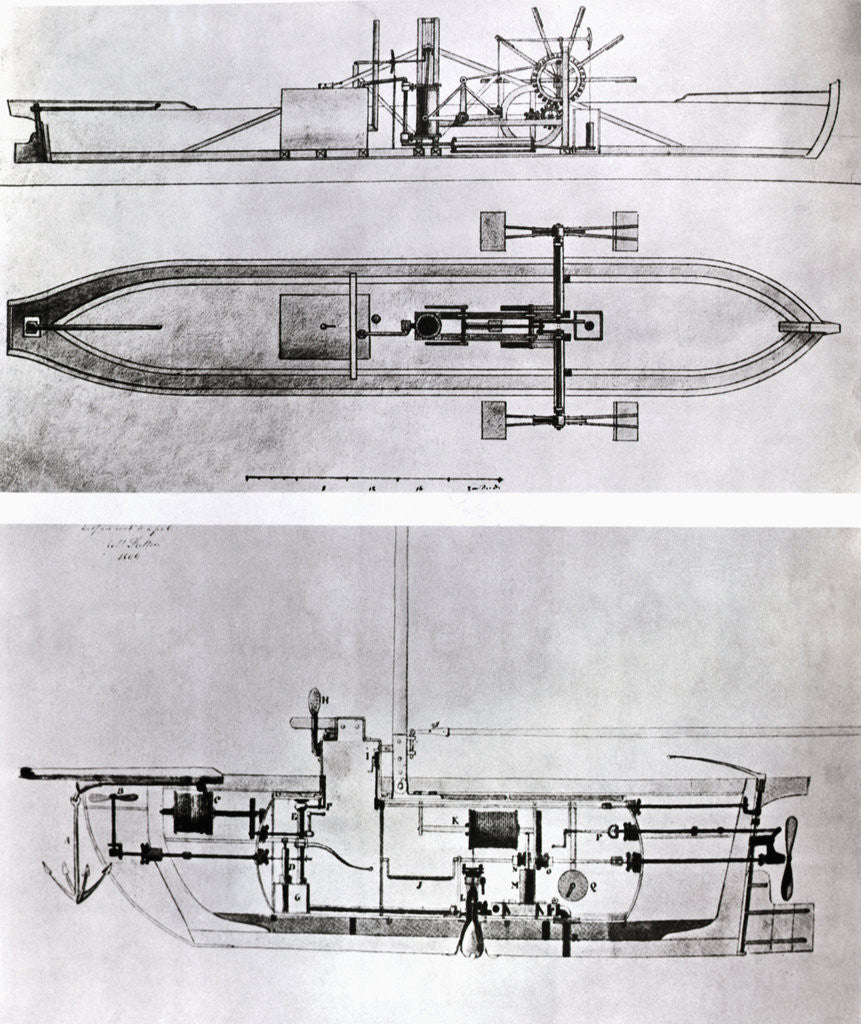 Detail of Steamboat and Submarine Plans by Robert Fulton